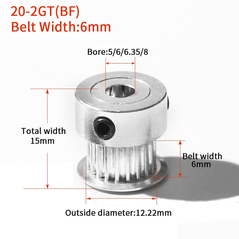 Zubehör für 3D-Druckerteile GT2 20 Zähne Bohrung 4/5/6/6,35/8 mm 2GT Zahnriemenscheibe aus Aluminium, passend für GT2-6/10 mm offener Synchronriemen