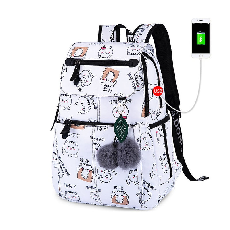 OKKID Schultaschen für Mädchen weiblicher Laptop-Rucksack USB-Rucksack Kinderrucksäcke süße Katze Schulrucksack für Mädchen Taschenpack