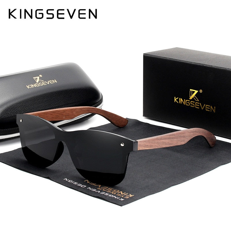 KINGSEVEN 2021 Luxury Walnut Wood Sunglasses Polarized Wooden Brand Designer Rimless Mirrored Square Sun Glasses For Women/Men