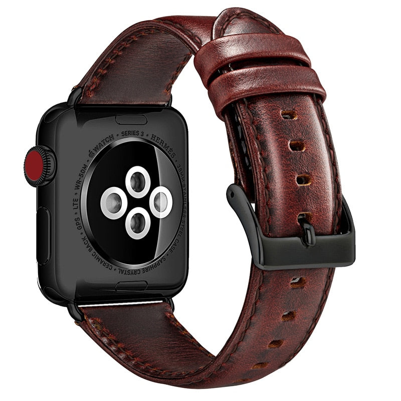 Correa de cuero genuino marrón rojo para Apple Watch Band 42 mm 44 mm Viotoo Fashion Men WatchStrap Band para iWatch Watchband