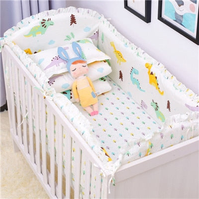 6Pcs Cartoon Baby Crib Bumpers Babies Bedding Sets Padded Baby Crib Rail Cot Bed Sheets Cotton  Customizable Baby Beddings Set