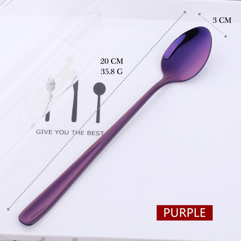 Stainless Steel Ice Spoon 8 Colors Dessert Scoop for Ice Cream Long Handle Honey Spoons Set Gold Yogurt Stirring Tools Mixing