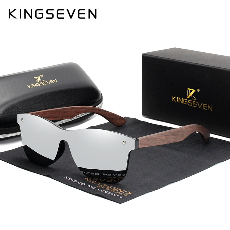 KINGSEVEN 2021 Luxus-Sonnenbrille aus Walnussholz, polarisiert, Holz, Markendesigner, randlos, verspiegelt, quadratisch, für Damen/Herren