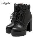 Gdgydh 2022 Herbst Frauen Schnürung Plateaustiefel High Heels Weibliche Schwarze Plateauschuhe Frühling Kurze Stiefel Damen Schuhe für Party