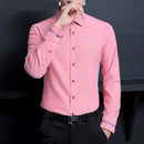 MIACAWOR Frühlings-Langarmhemden Herrenmode Oxford Camisa Masculina Slim Fit Freizeithemd Weiß C274