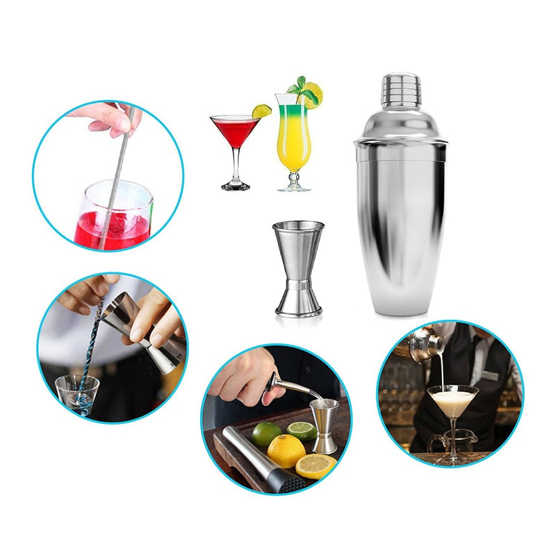 UPORS Stainless Steel Cocktail Set 550ml/750ml Cocktail Shaker Set with Muddler Jigger Bar Spoon Ice Tong Bartender Kit Bar Set