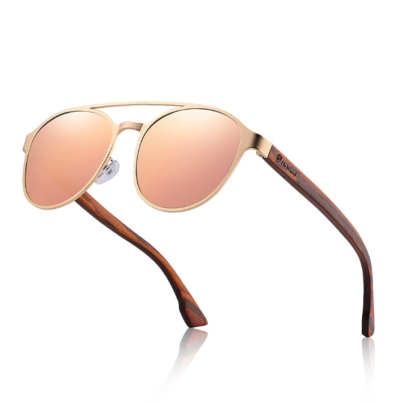 Gafas de sol polarizadas de madera HU, bisagra de resorte de madera, marco de acero inoxidable, gafas de sol para mujer para hombre, lentes con protección UV400 GR8041