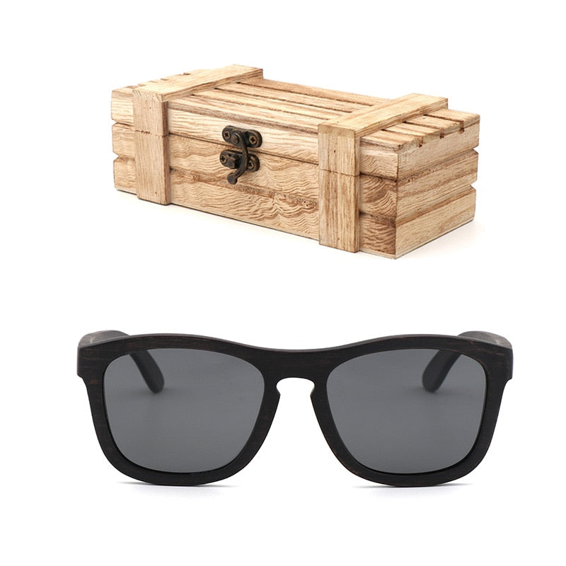 Retro-Männer polarisierte Frauen-Sonnenbrille Schwarzes Holz Kinderpaar-Sonnenbrille handgefertigt UV400 Mit Bambus-Holzkiste