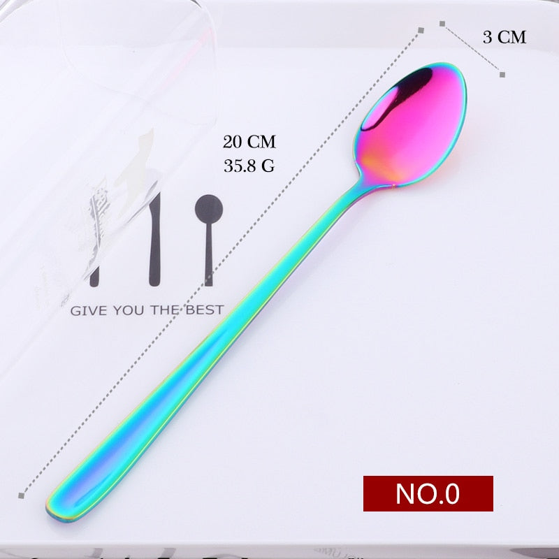 Stainless Steel Ice Spoon 8 Colors Dessert Scoop for Ice Cream Long Handle Honey Spoons Set Gold Yogurt Stirring Tools Mixing