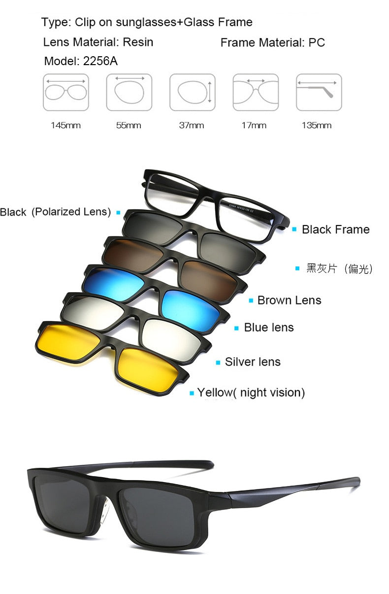 5+1 suit Fashion Clip On Sunglasses Women Frames Clips Magnetic Sunglasses Magnet eyeglasses men Clip glasses 6 in 1