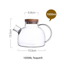 1L / 1.8L Trinkgefäße mit großer Kapazität Glasteekanne Teegeschirr Teekanne Hitzebeständiger Wasserkocher Holzdeckel Home Office Coffee Bar Supplies