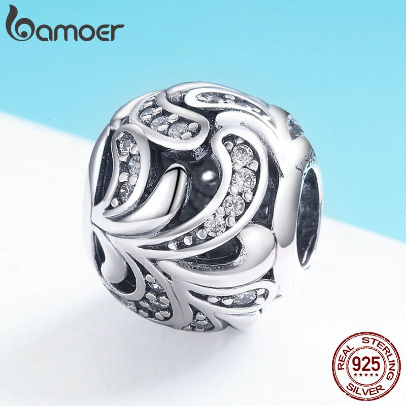 BAMOER Genuine 925 Sterling Silver Blooming Flower Dazzling CZ Charm Beads fit Women Charm Bracelets Bangles DIY Jewelry SCC742