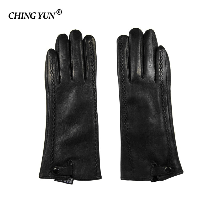 New Women's Gloves Genuine Leather Winter Warm Fluff Woman Soft Female Rabbit Fur Lining Riveted Clasp High-quality Mittens