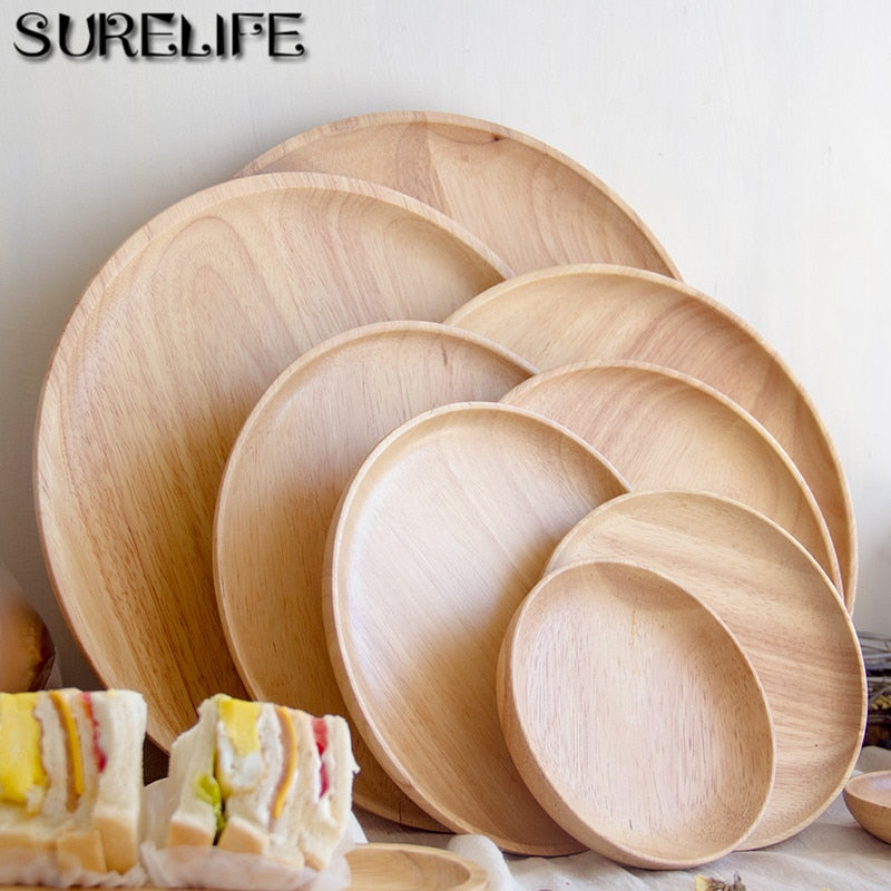 Wood Serving Plate, Wood Square &amp; Round Serving Tray, Fruit Dessert Cake Snack Candy Platter Wooden Bowls