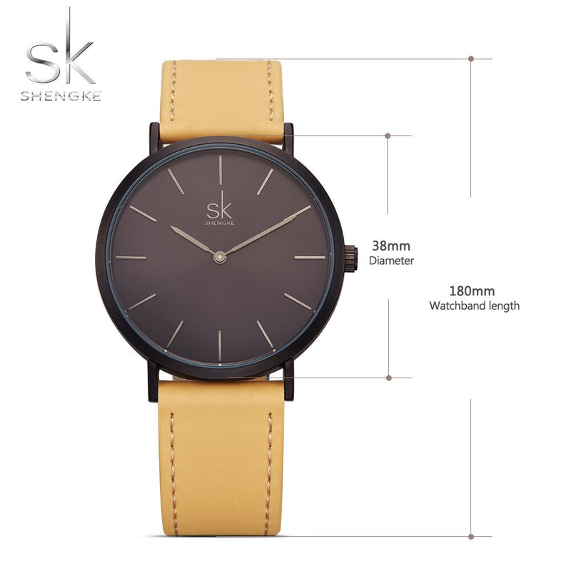Shengke marca nueva moda estilo Simple superior famosa marca de lujo Reloj de cuarzo mujeres relojes de cuero Reloj Mujer Zegarek Damski