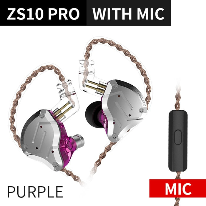 KZ ZS10 Pro Gold Kopfhörer 4BA+1DD Hybrid 10 Treiber HIFI Bass Ohrhörer In Ear Monitor Kopfhörer Noise Cancelling Metall Headset