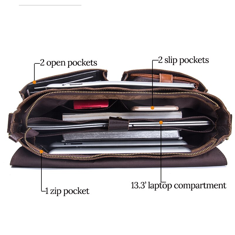 CONTACT'S Herren Aktentasche Echtes Leder Business Handtasche Laptop Casual Große Umhängetasche Vintage Messenger Bags Luxury Bolsas