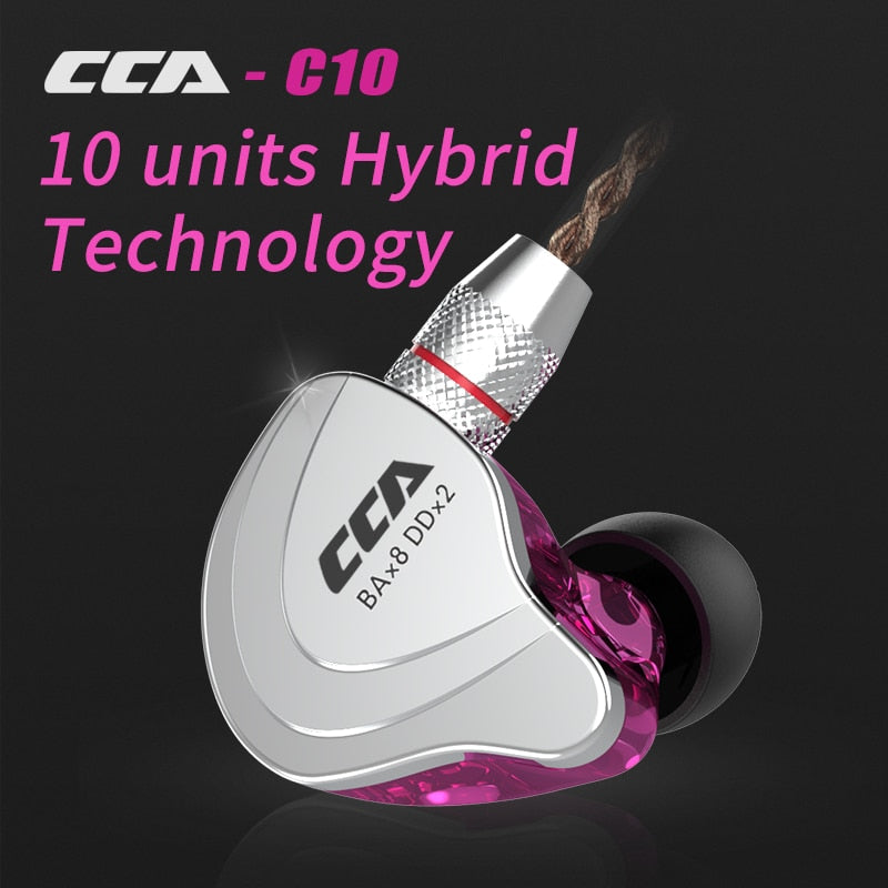 CCA C10 Auriculares 4BA + 1DD Tecnología híbrida HiFi In Ear Music DJ Gamer Auriculares deportivos Auriculares con monitor de cancelación activa de ruido