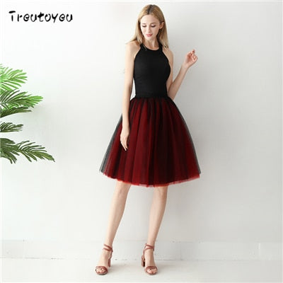 Gothic 7 Layers 65cm Mix Colors Tutu Tulle Skirt Women Streetwear High Waist Pleated Midi Skirts spudniczki jupe rokken faldas