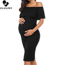 Chivry Pregnant Women Pregnancy Dress Fashion Short Sleeve Slash Neck Solid Ruffles Mama Dress Maternity Clothing Dresses