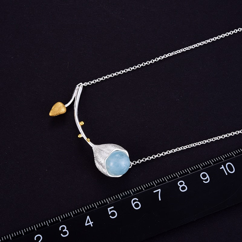 Lotus Fun Real 925 Sterling Silver Natural Stone Handmade Designer Fine Jewelry Elegant Lotus Buds Necklace for Women