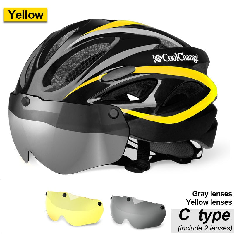 CoolChange Cycling Helmet Integrally-molded Ultralight MTB Bike Helmet With Glasses Insect Net Bicycle Casco Ciclismo 57-62 CM