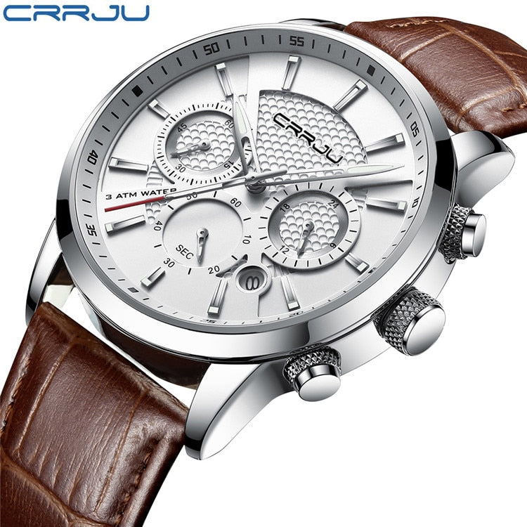 CRRJU New Fashion Sport Quartz Watches Men Luxury Business Leather Watch Waterproof Wristwatches Male Clock Relogio Masculino