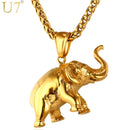 U7 Edelstahl Gold Farbe Elefant Halskette Trendy Männer Schmuck Charm Anhänger &amp; Kette Tier Glück Schmuck Geschenk P755