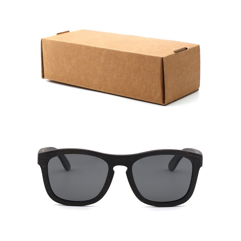 Retro men polarized women sunglasses Black wood Kids Couples sun glasses handmade  UV400 With bamboo wooden box