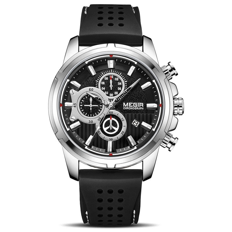 Reloj Masculino MEGIR nuevo cronógrafo deportivo de silicona para hombre relojes de marca superior de lujo reloj de cuarzo resistente al agua reloj de esfera grande para hombre