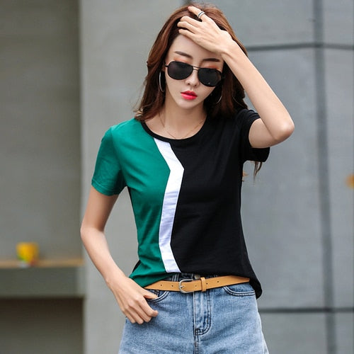 Casual Stitching Female Shirt Casual Women Tops 2023 Spring Summer Cool Short Sleeve Shirt Korean Style Fashion Blusas 3189