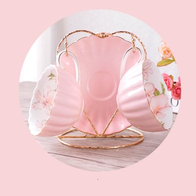 1-6PCS Pink Romantic Pumpkin Coffee Cup Set Kitchen Accessories Bone China Ceramics Tea Cup Organizer English Afternoon Red Tea