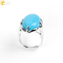 CSJA New Women Finger Rings Oval Natural Stone Cabochon Tiger Eye Opal Unakite Pink Quartz Lapis Lazuli Chakra Wedding Ring E583