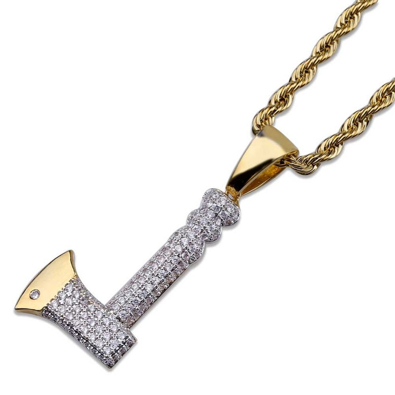 TOPGRILLZ Hip Hop Jewelry Ax Necklace&amp;Pendant Copper Gold Color Plated Iced Out Micro Pave Cubic Zircon Charm For Men Gifts