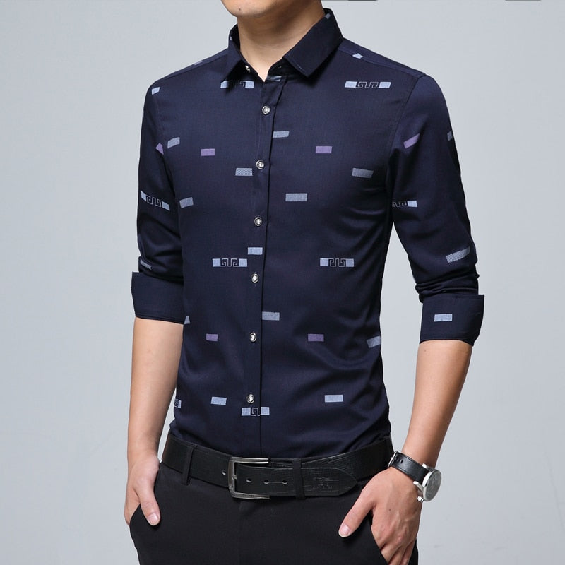 MIACAWOR Neue Männer Freizeithemden Mode Druck Camisa Masculina Slim Fit Langarm Camisa Soziale Männer Kleidung Plus Größe 5XL C379