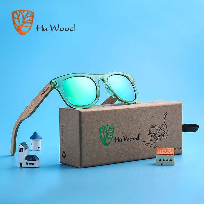 Hu Wood Kids Polarized Sunglasses for Boys and Girls with Recycled Frames and Beech Wood Arms | 4 to 8 years