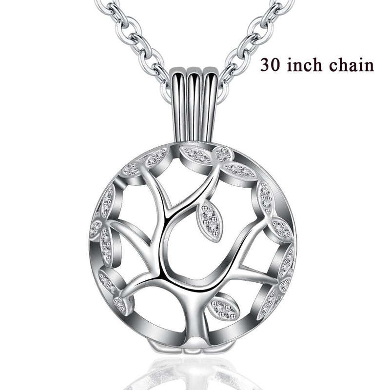 EUDORA 14mm Tree Of Life Pendant Aromatherapy CZ Cage Locket Diffuser Necklace Fit Volcanic Lava Stone Ball Fine Jewelry K187