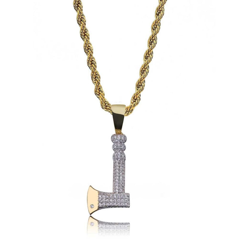 TOPGRILLZ Hip Hop Jewelry Ax Necklace&amp;Pendant Copper Gold Color Plated Iced Out Micro Pave Cubic Zircon Charm For Men Gifts