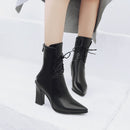 Neue Damen Stiefel Leder Stiefeletten Fashion Lace Up Square High Heels Stiefel Herbst Winter Plus Size Schuhe 2019