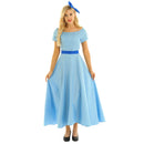 Frauen Halloween Cosplay Kostüm Wendy Kleid U-Boot-Ausschnitt kurze Puffärmel Prinzessin Party Fancy Maxikleid mit Kopfbedeckung und Gürtel