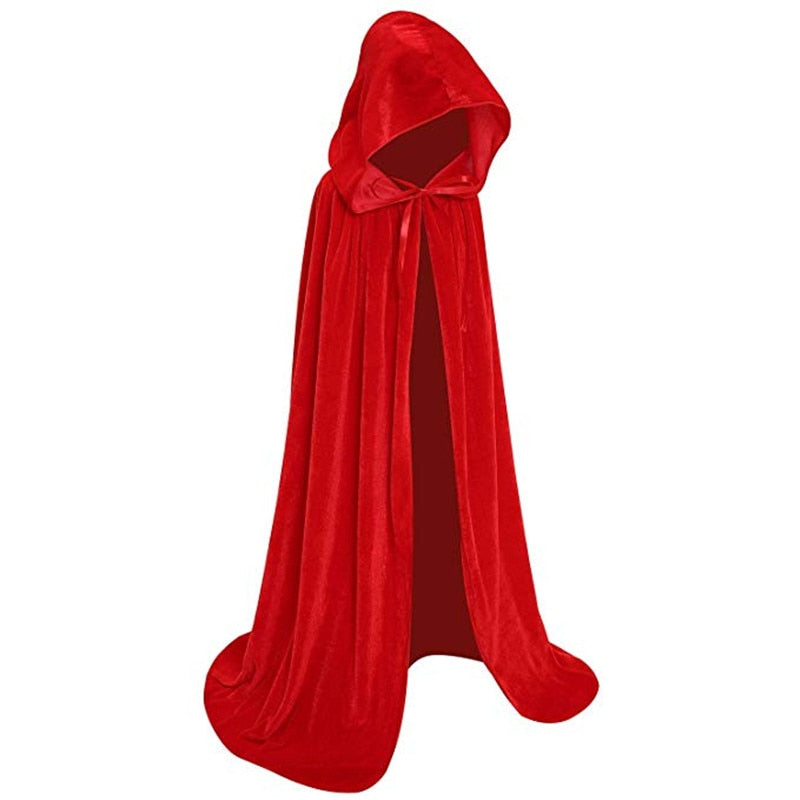 2021 disfraz de Halloween Unisex Cosplay capa de la muerte capa larga con capucha mago bruja capa Medieval S-XL negro blanco rojo café azul