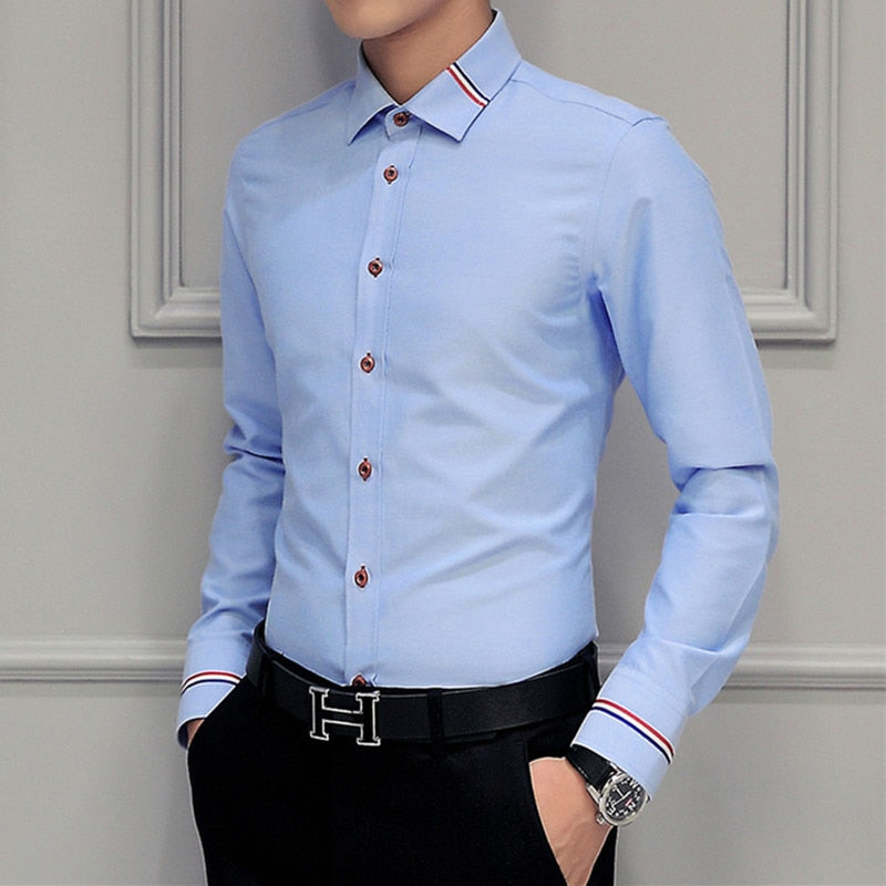 MIACAWOR Frühlings-Langarmhemden Herrenmode Oxford Camisa Masculina Slim Fit Freizeithemd Weiß C274