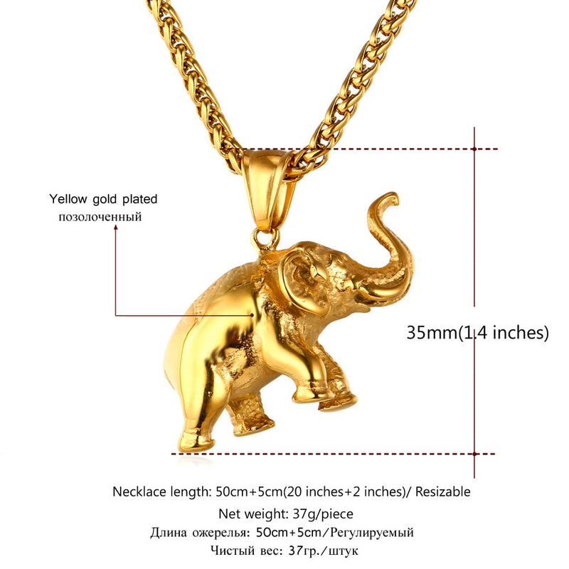 U7 Edelstahl Gold Farbe Elefant Halskette Trendy Männer Schmuck Charm Anhänger &amp; Kette Tier Glück Schmuck Geschenk P755