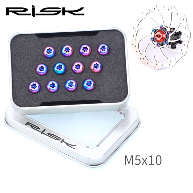 RISIKO 12 STÜCKE M5 * 10 MM Fahrrad Bremsscheibe Befestigungsschrauben TC4 Titan Fahrrad MTB Fahrrad Ultraleicht Bremsschraube Radfahren Zubehör