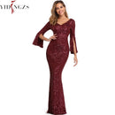 Gold Pailletten Abendkleid Frauen Langarm Kleid YIDINGZS Elegantes Party Maxikleid Langes Abendkleid