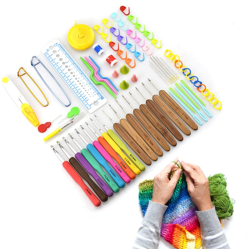 KOKNIT Crochet Hook Needle Set 8pcs Bamboo Knitting Needles 9 Pcs Ergonomic Crochet Hooks For Knitting With Bag