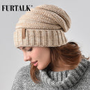FURTALK Sombrero de punto de invierno Sombrero de mujer Gorro holgado para niñas Skullies Cap A047