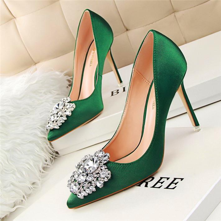 BIGTREE Flower Style Woman Wedding Bridal Shoes Sexy Pointed Toe Women Pumps Fashion Solid Silk Shallow High Heels 10cm Shoes