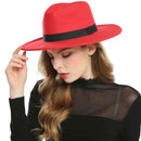 WELROG Fedora-Hüte, Schwarz, Rot, für Damen, Fedoras aus Wollimitat, Panama-Filzhut, Winter, Herren, Jazz, Trilby, Chapeau, Femme-Caps