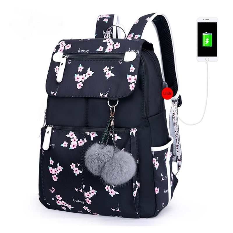 OKKID Schultaschen für Mädchen weiblicher Laptop-Rucksack USB-Rucksack Kinderrucksäcke süße Katze Schulrucksack für Mädchen Taschenpack